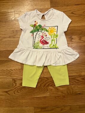 Mayoral 12 mo White Top and Lime Green Leggings Tropical Set